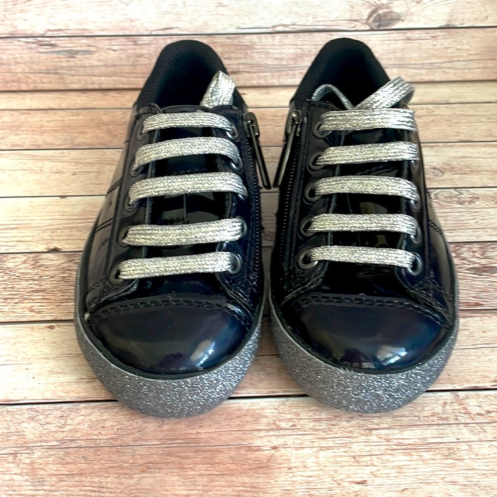 Kidpik patent black/silver sparkly casual lace up zippered shoes size 9 EUC - Picture 2 of 8